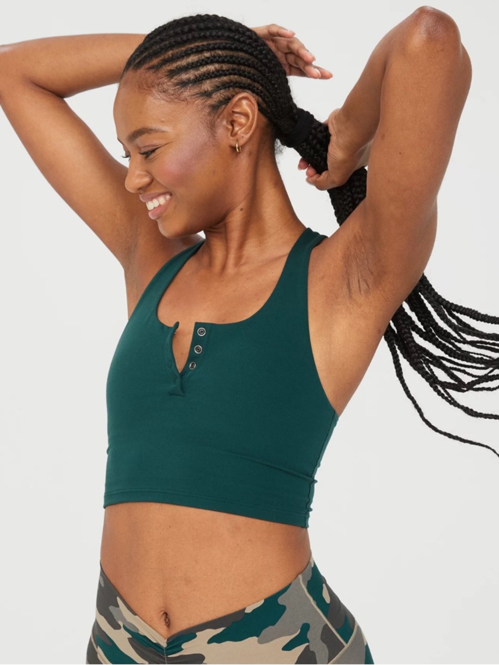 Offline Aerie Real Me Henley Longline Sports Bra Deep Forest Green Size XL